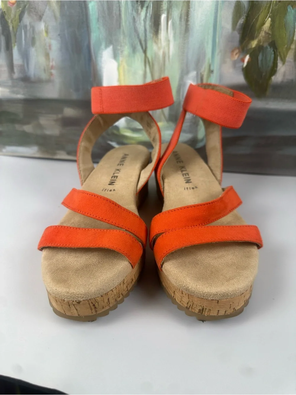 Anne Klein iFlex Orange Cork Wedge Sandals